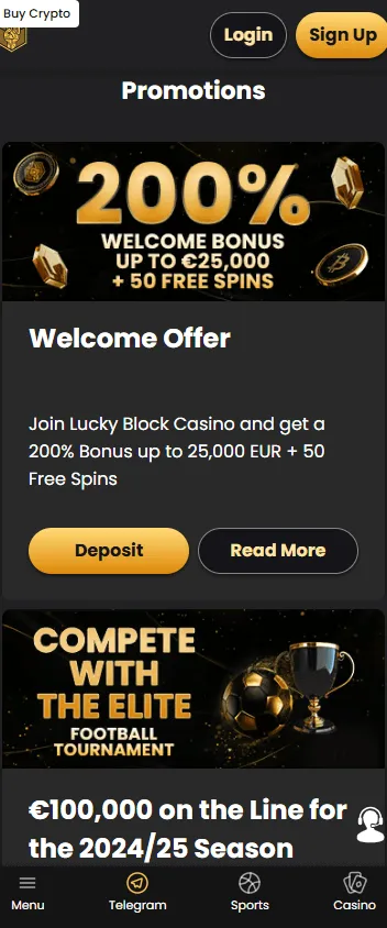 Lucky Block Casino promotions area on mobile