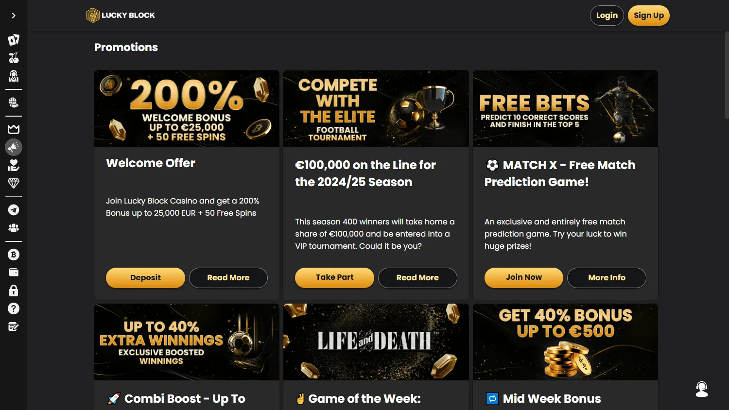 Lucky Block Casino promotions area on desktop